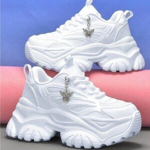 White Chunky Sneakers with Butterfly Charm